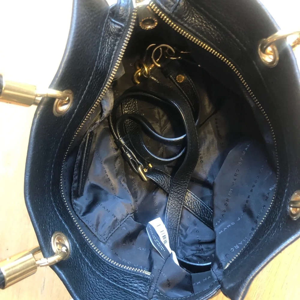 Marc Jacobs Black Leather Tote with Gold Hardware
